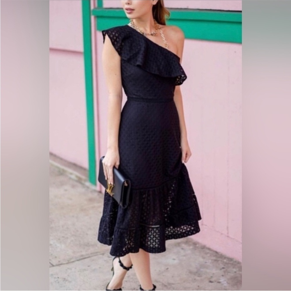 Banana Republic black eyelet midi dress